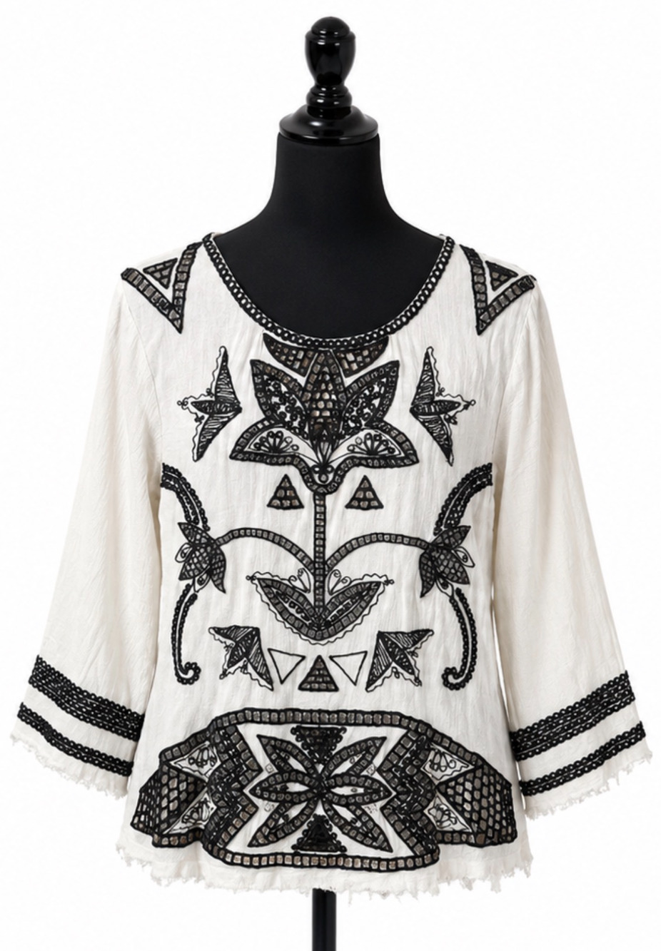 Free People New Romantics Embroidered Tribal Bell Sleeve Tunic Top Size Medium